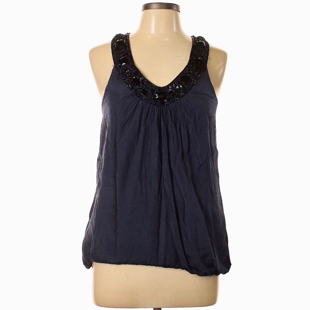 New Look Navy with Black Bejeweled Collar Tank